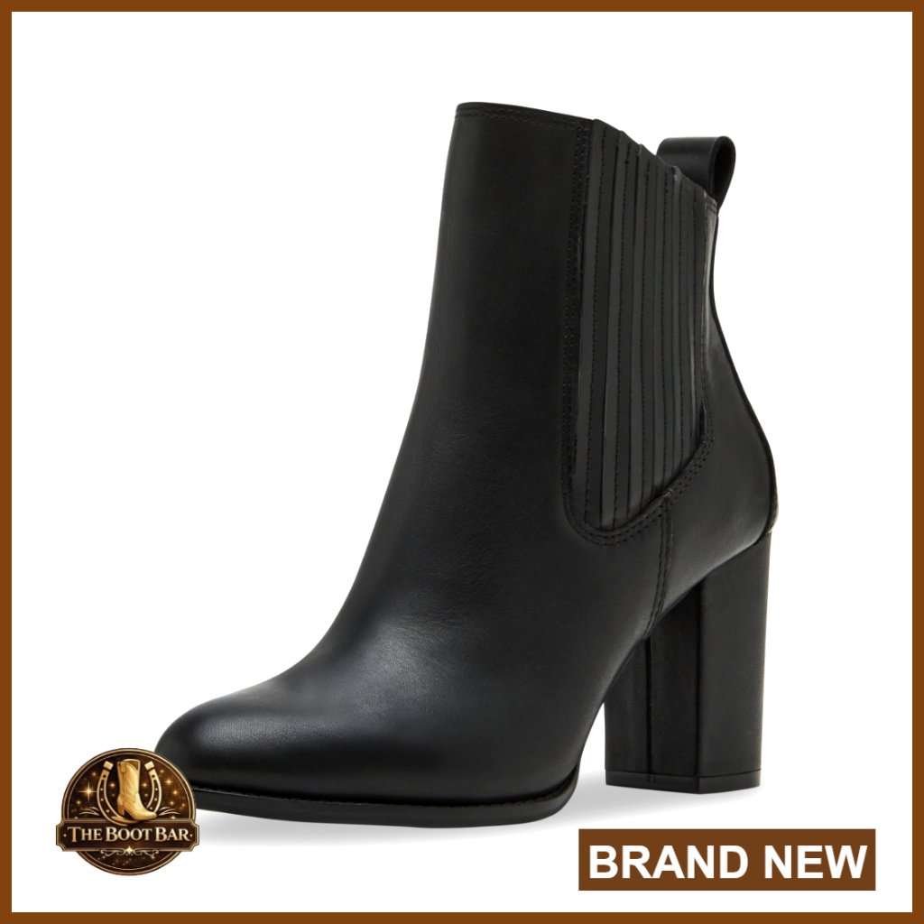 Leather Waterproof Ankle Boots With Rubber Sole And Block Heel